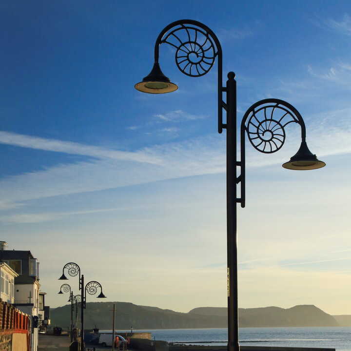 Ammonite lamp posts on Lyem Regis seafront