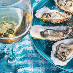 white wine and oysters
